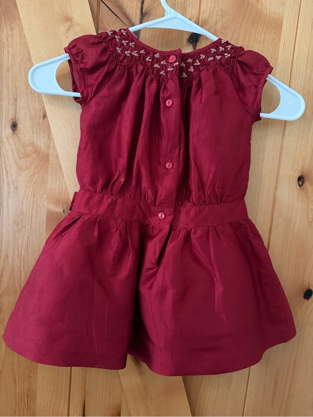 Janie and Jack Burgundy Silk Party Dress 12–18M Smocked Floral Holiday